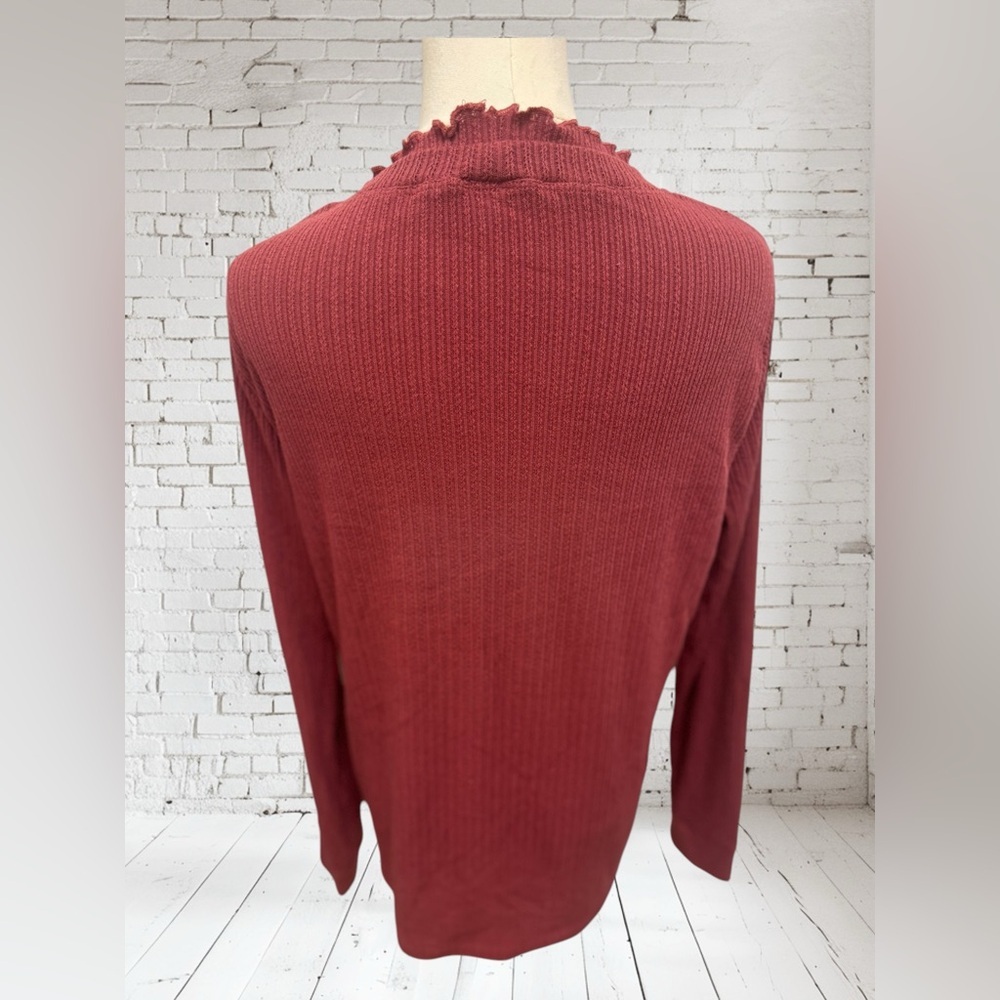 Pink Clover Raspberry Ribbed Knit Top NWOT | Ruffle Neck Soft Stretch | Size XL - Picture 5 of 5